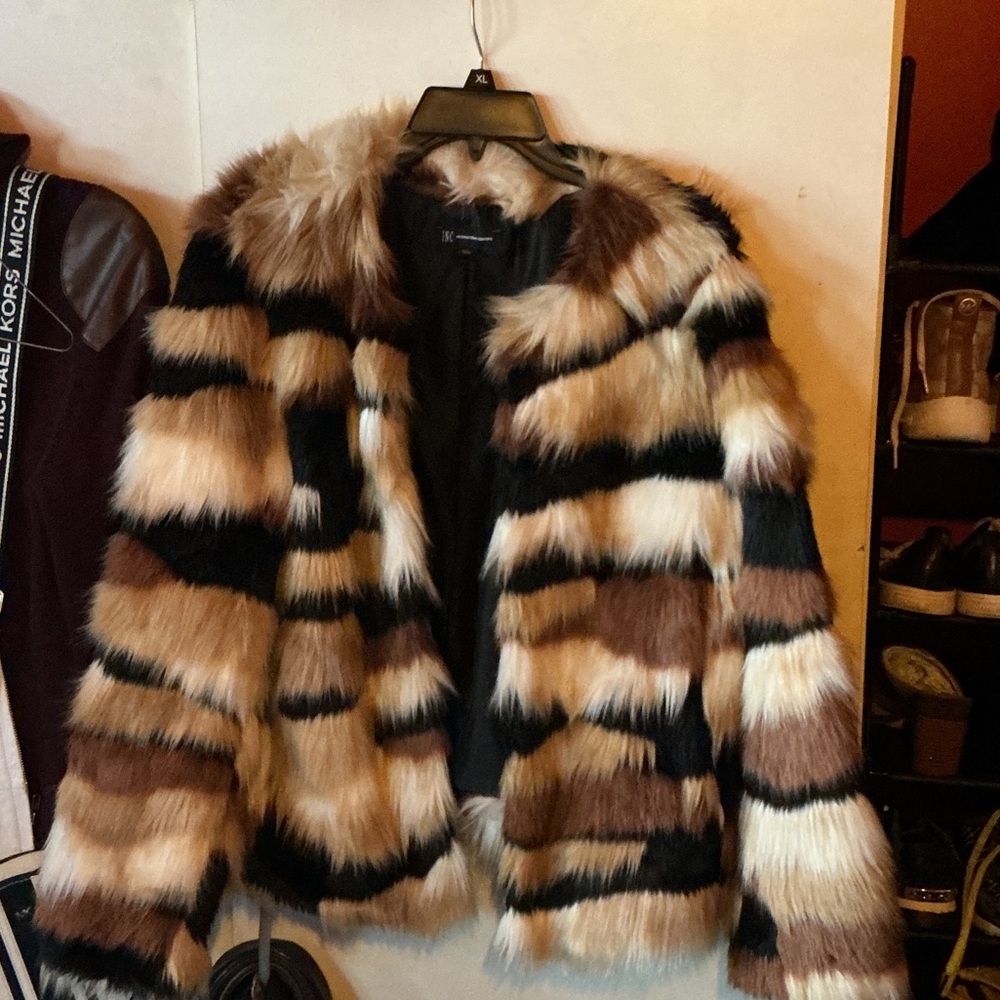 INC International Concepts Multicolor Faux Fur Jacket